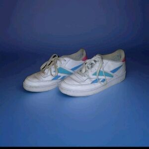 White Sneakers with Blue and Pink Accents